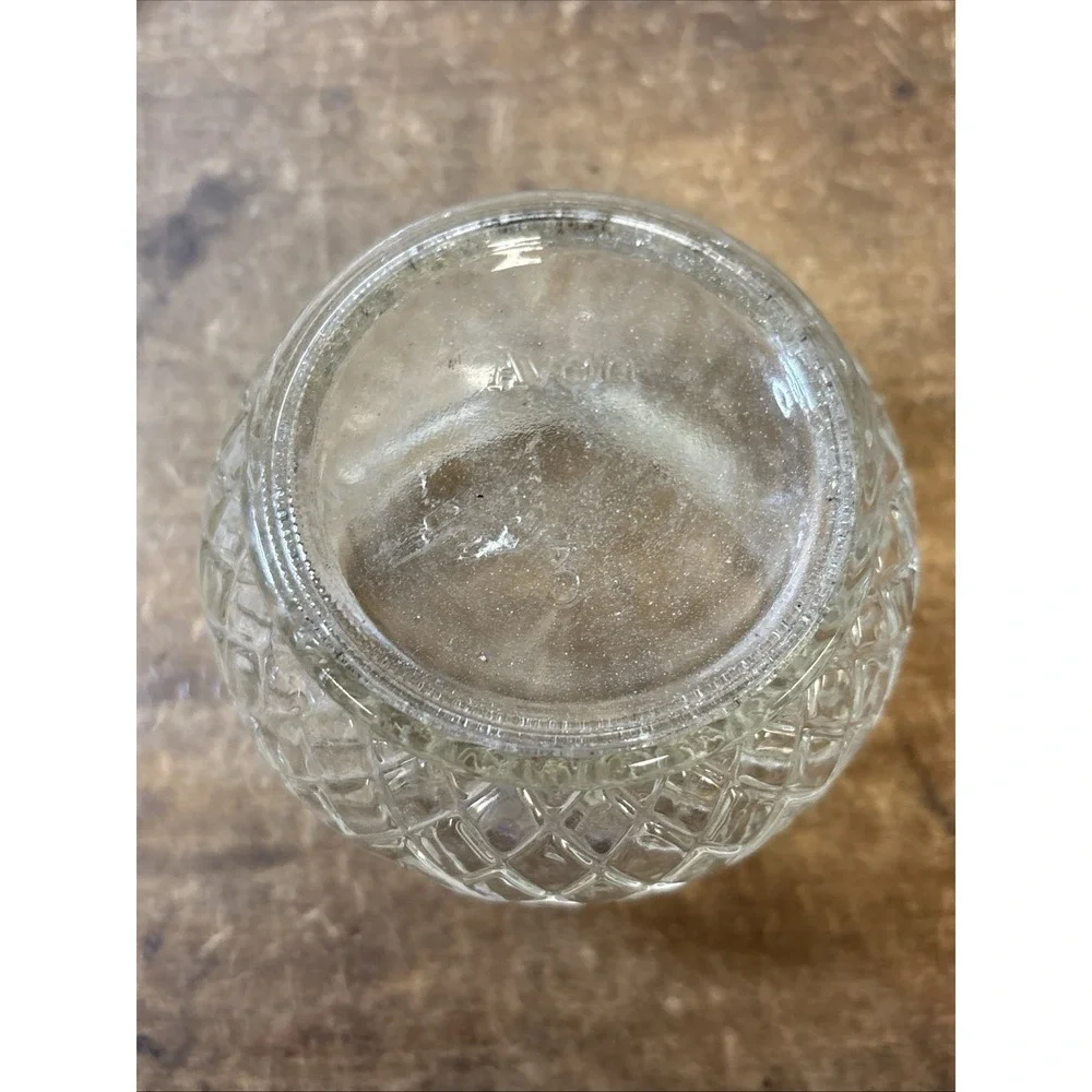 Vintage 70's AVON Rich Moisture Cream Glass Vanity Jar w/ Scrolled, Silver Lid